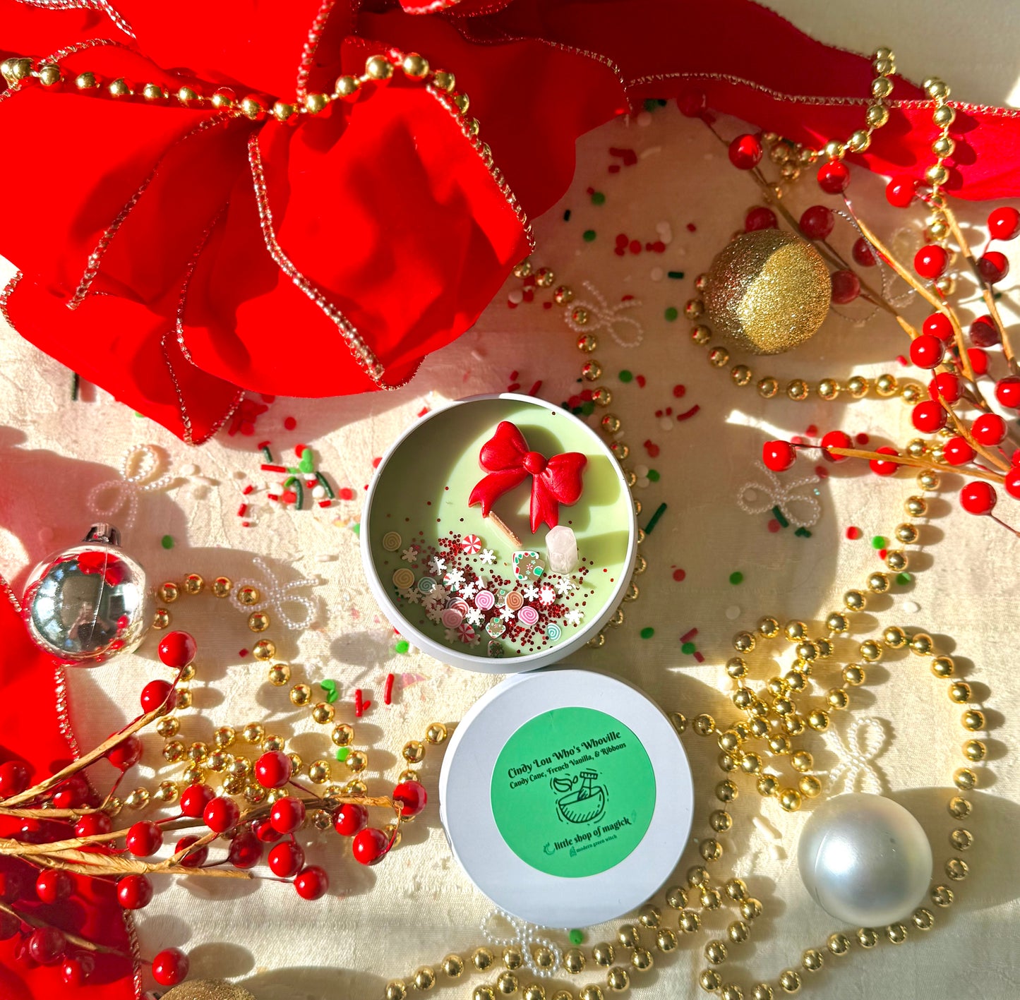 Wood wick soy Candle - Cindy Lou Who’s Whoville - Peppermint and French Vanilla Scented