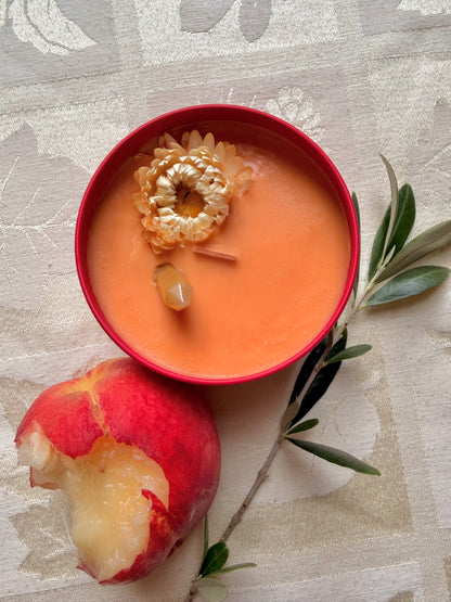 Wood Wick Soy Candle - Peach & Mango Scented - The Sun-drenched Orchard