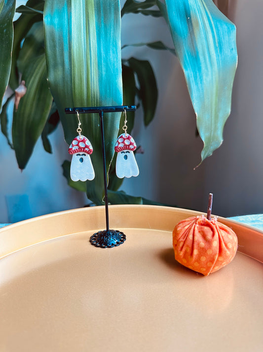 Autumn Witch - Mushroom Hat Ghost Earrings