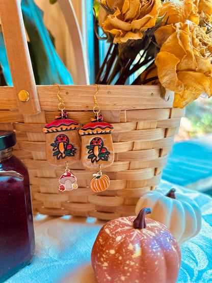 Autumn Witch - Mushroom Jam Jar Earrings