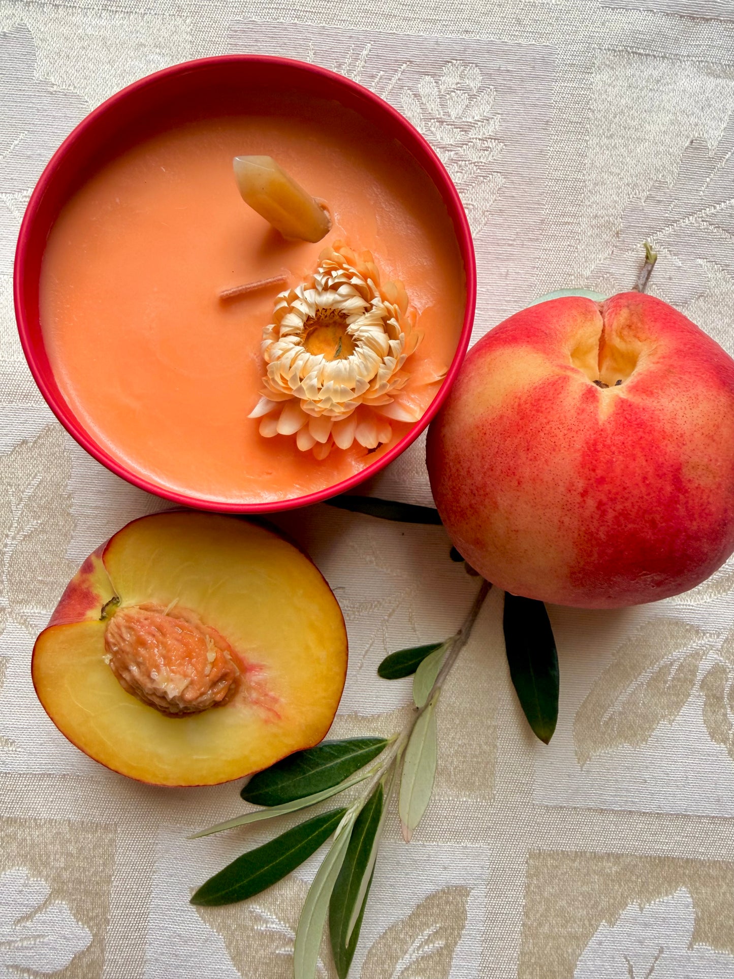 Wood Wick Soy Candle - Peach & Mango Scented - The Sun-drenched Orchard