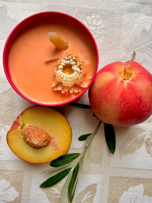 Wood Wick Soy Candle - Peach & Mango Scented - The Sun-drenched Orchard