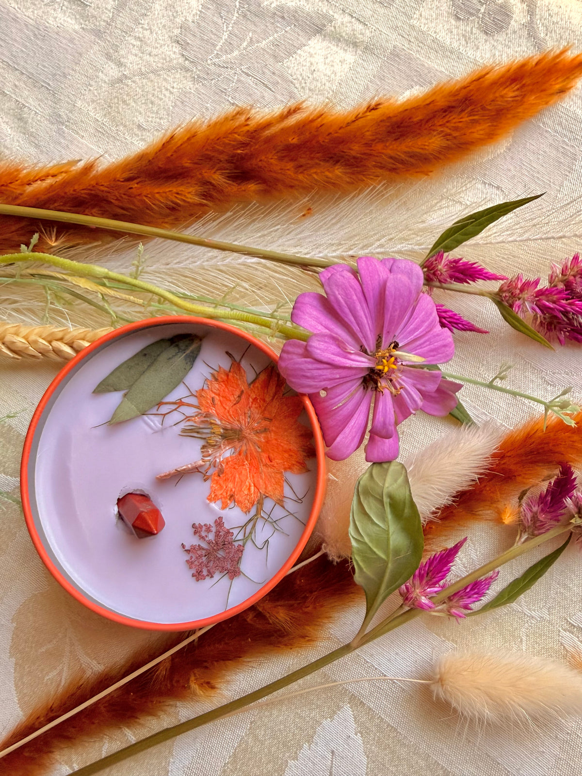 Wood Wick Soy Candle - Harvest Spice & Pomegranate Scented - The Witch and Her Bouquet