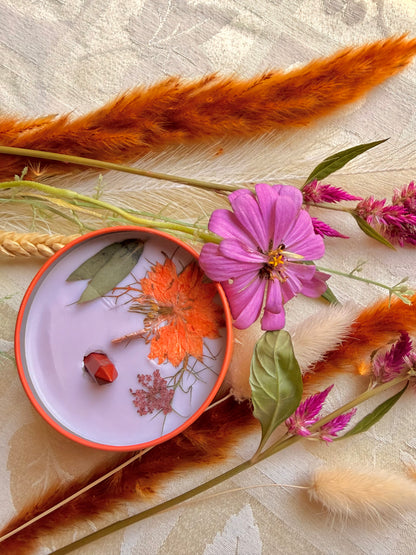 Wood Wick Soy Candle - Harvest Spice & Pomegranate Scented - The Witch and Her Bouquet