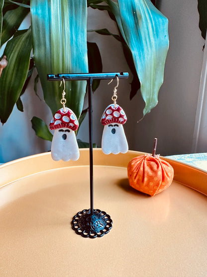 Autumn Witch - Mushroom Hat Ghost Earrings