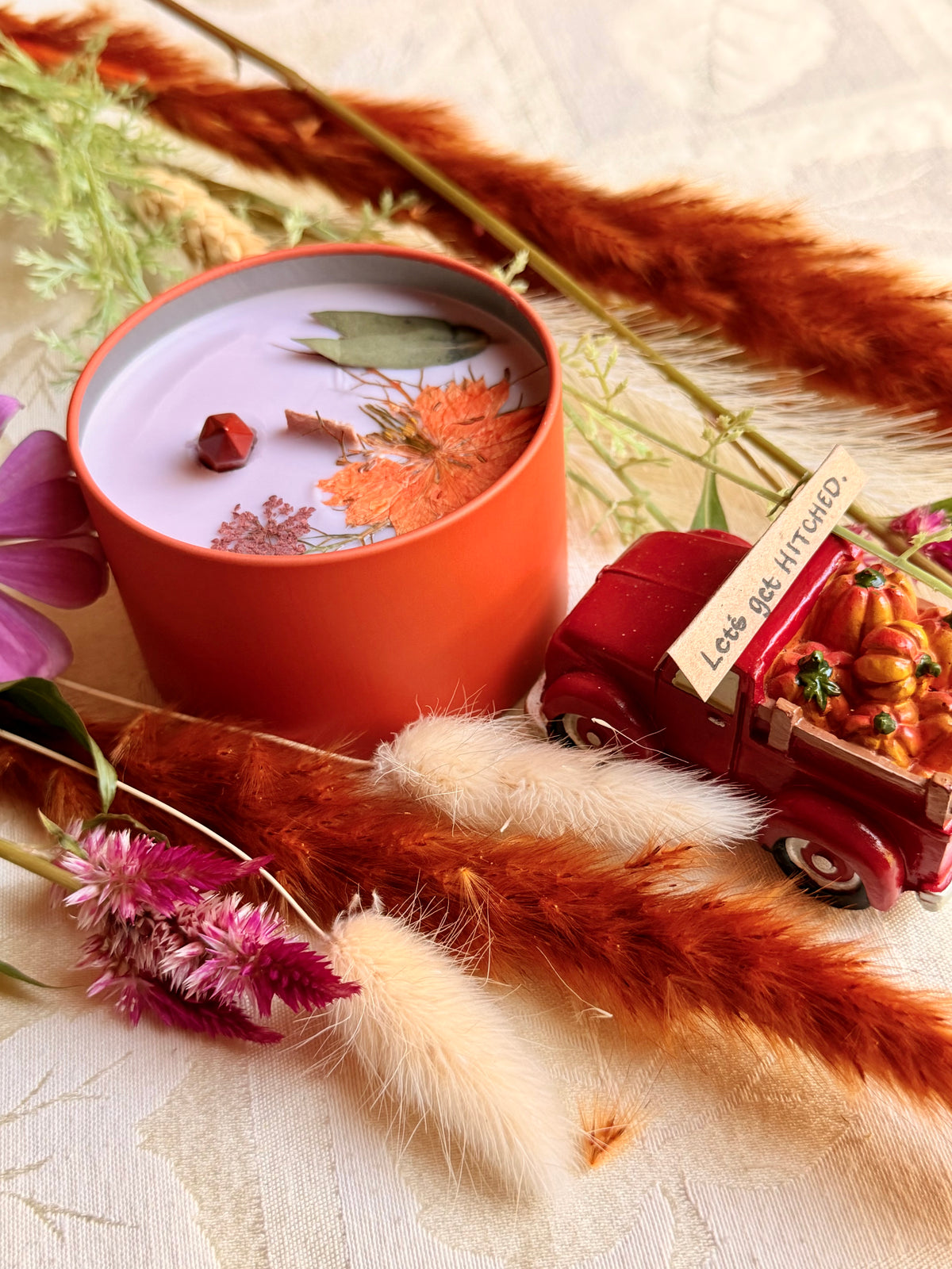 Wood Wick Soy Candle - Harvest Spice & Pomegranate Scented - The Witch and Her Bouquet