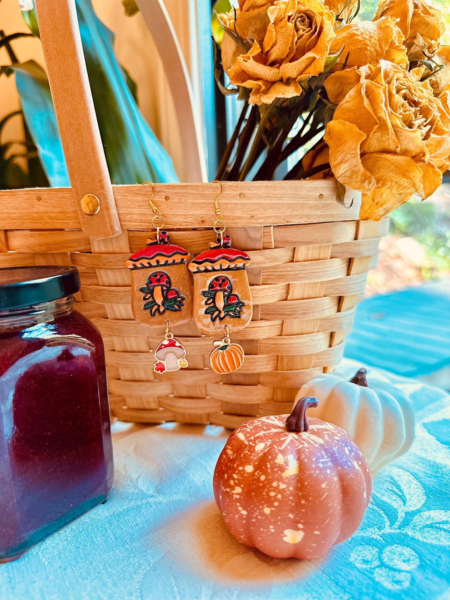 Autumn Witch - Mushroom Jam Jar Earrings