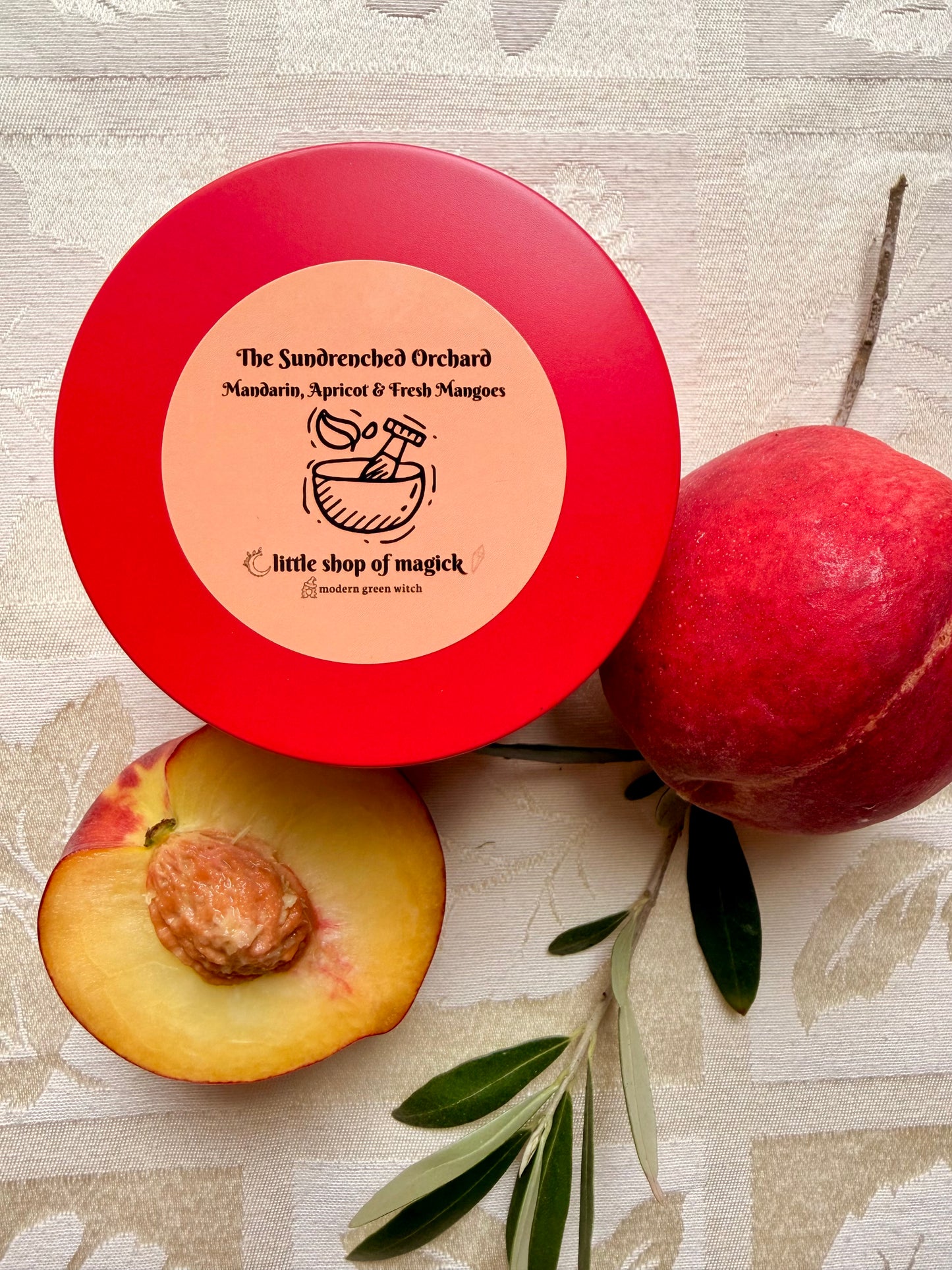 Wood Wick Soy Candle - Peach & Mango Scented - The Sun-drenched Orchard