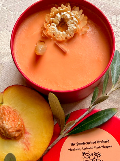 Wood Wick Soy Candle - Peach & Mango Scented - The Sun-drenched Orchard