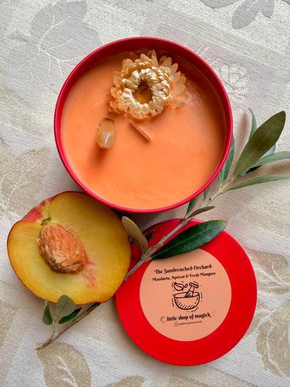 Wood Wick Soy Candle - Peach & Mango Scented - The Sun-drenched Orchard