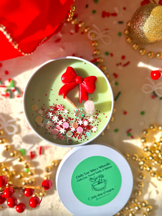 Wood wick soy Candle - Cindy Lou Who’s Whoville - Peppermint and French Vanilla Scented