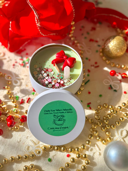 Wood wick soy Candle - Cindy Lou Who’s Whoville - Peppermint and French Vanilla Scented