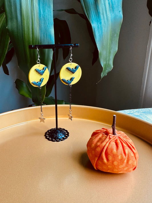 Autumn Witch - Bats on the Moon Earrings