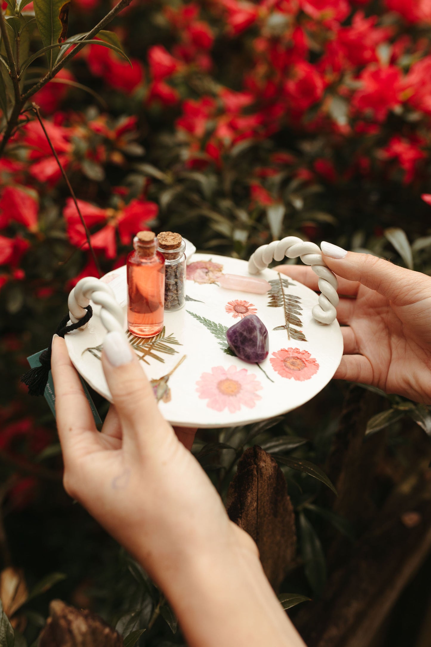 White Flower Pressed Tray - Crystal Altars