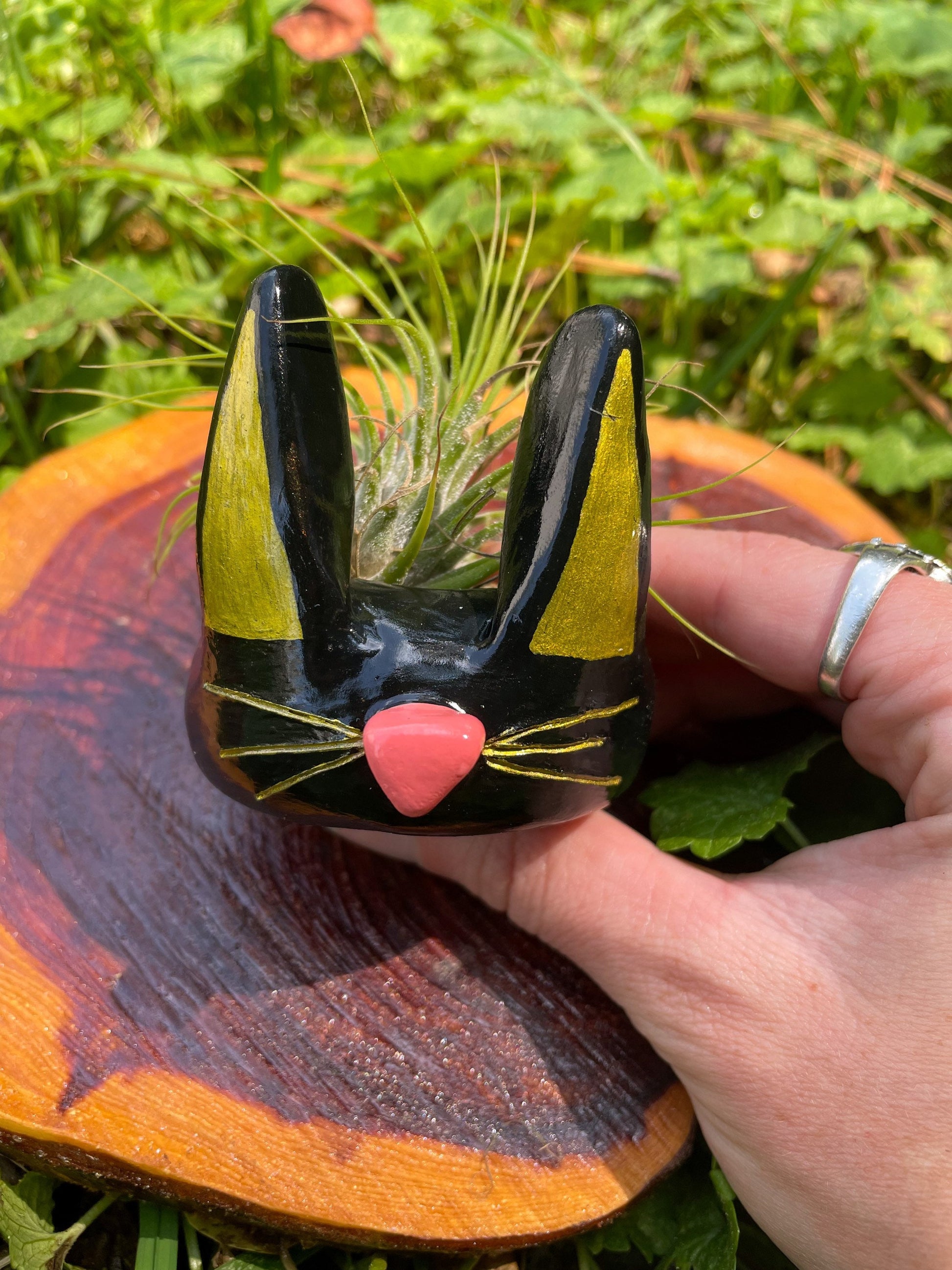 Tiny Cat Plant Holder - Air Plant Pot - Witchy Decor - Plant Lover Gift